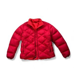Red puffer jacket